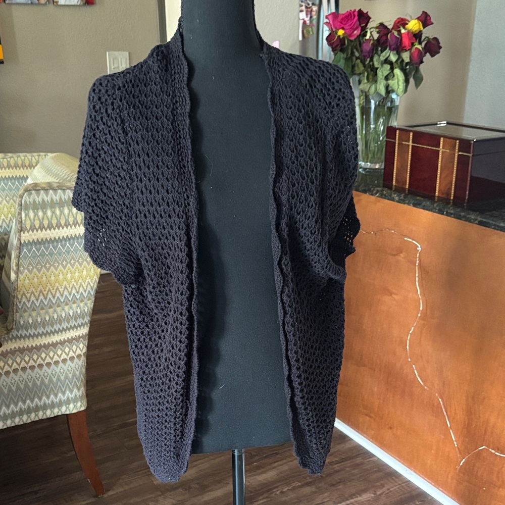 Elegant Black Open-Knit Women's Sweater